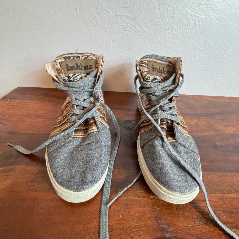 Inkkas High Top Sneakers‎ Mens 7 Womens 9 Handmade Peru Woven Textile Grey Felt